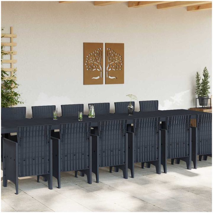 Trädgårdsset med kuddar 15 pcs Antracit Plast & Polyester vidaXL Stort – bild 3