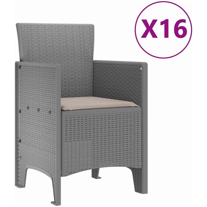 Trädgårdsset med kuddar 17 pcs Ljusgrå Rattan och metall vidaXL Large – bild 5