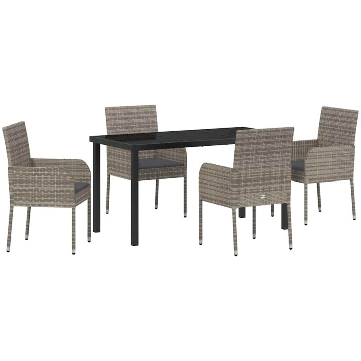 Trädgårdsset med Kuddar - 5 delar, Grå, Poly Rattan vidaXL 140 x 70 x 73 cm – bild 2