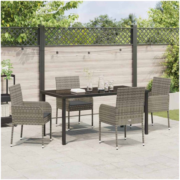 Trädgårdsset med Kuddar - 5 delar, Grå, Poly Rattan vidaXL 140 x 70 x 73 cm – bild 4