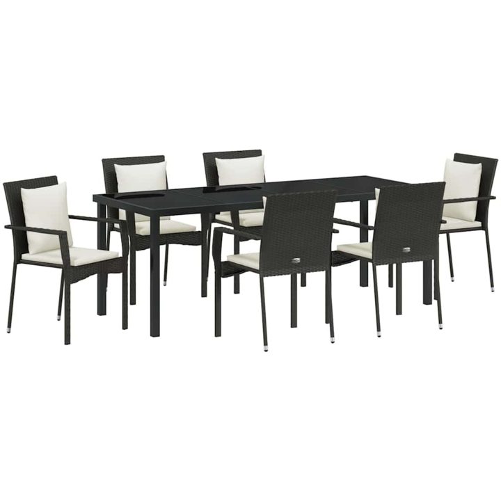 Trädgårdsset med kudde med kudde 7 pcs Svart PE Rattan vidaXL 200 x 80 x 73 cm – bild 2