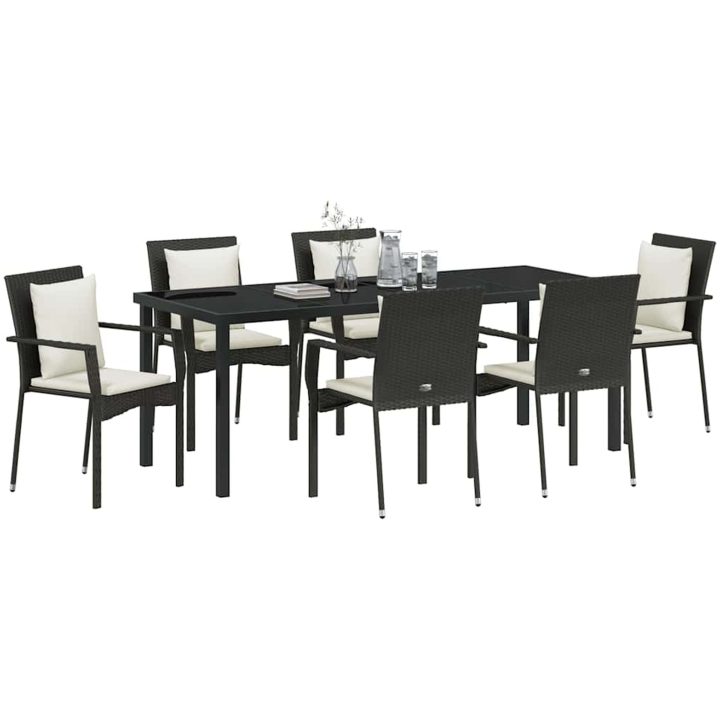 Trädgårdsset med kudde med kudde 7 pcs Svart PE Rattan vidaXL 200 x 80 x 73 cm – bild 3