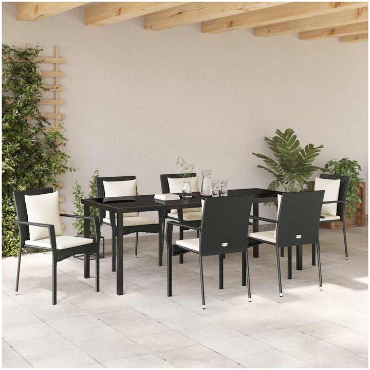 Trädgårdsset med kudde med kudde 7 pcs Svart PE Rattan vidaXL 200 x 80 x 73 cm – bild 4
