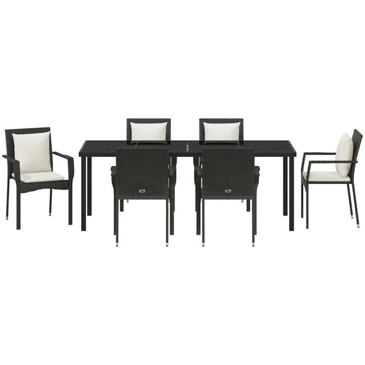 Trädgårdsset med kudde med kudde 7 pcs Svart PE Rattan vidaXL 200 x 80 x 73 cm – bild 7