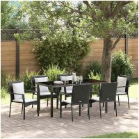 Trädgårdsset med kudde med kudde 7 pcs Svart PE Rattan vidaXL