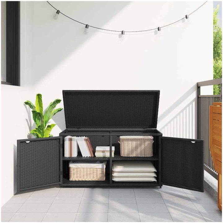 Trädgårdsskåp svart 110x55x60,5 cm konstrotting vidaXL – bild 3