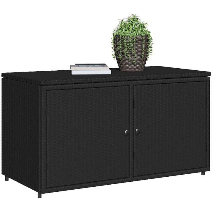 Trädgårdsskåp svart 110x55x60,5 cm konstrotting vidaXL – bild 4