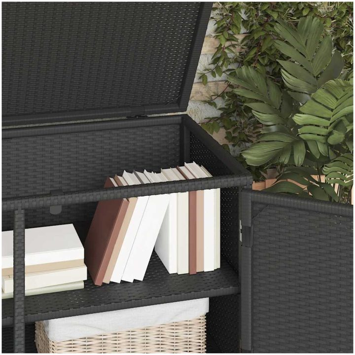 Trädgårdsskåp svart 110x55x60,5 cm konstrotting vidaXL – bild 5