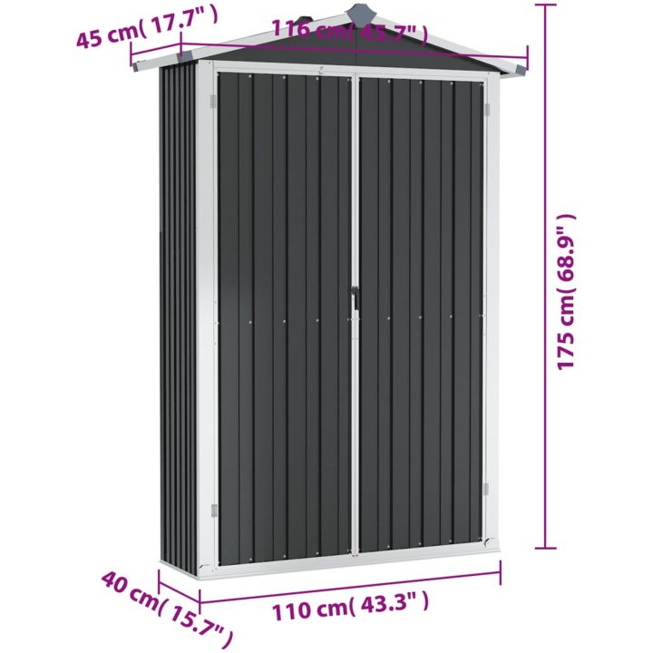 Trädgårdsskjul antracit 116x45x175 cm galvaniserat stål vidaXL – bild 8