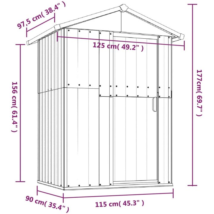 Trädgårdsskjul antracit 126x97,5x177 cm galvaniserat stål vidaXL – bild 8