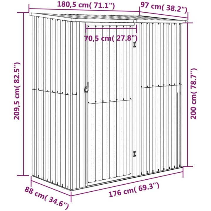 Trädgårdsskjul antracit 180,5x97x209,5 cm galvaniserat stål vidaXL – bild 7