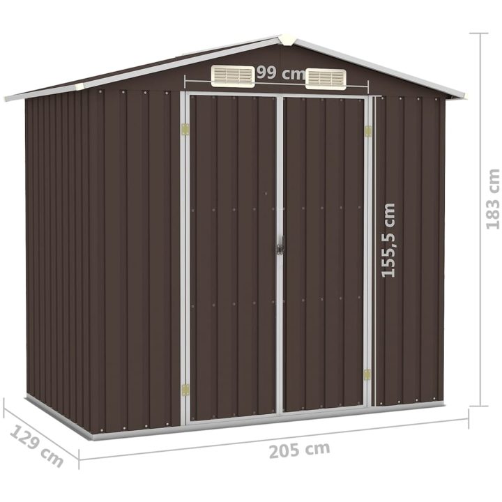 Trädgårdsskjul brun 205x129x183 cm galvaniserat stål vidaXL – bild 7