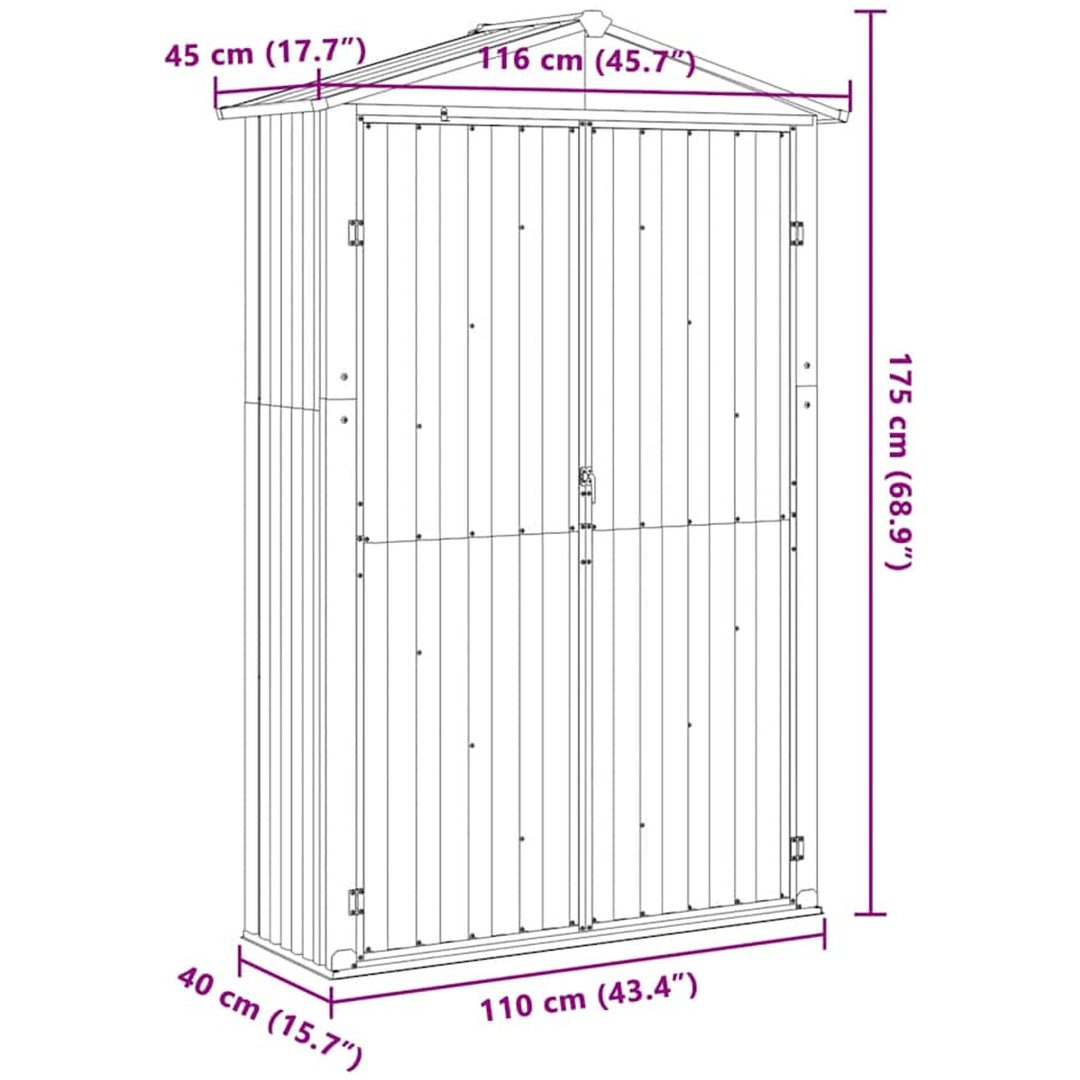 Trädgårdsskjul grå 116x45x175 cm galvaniserat stål vidaXL – bild 9