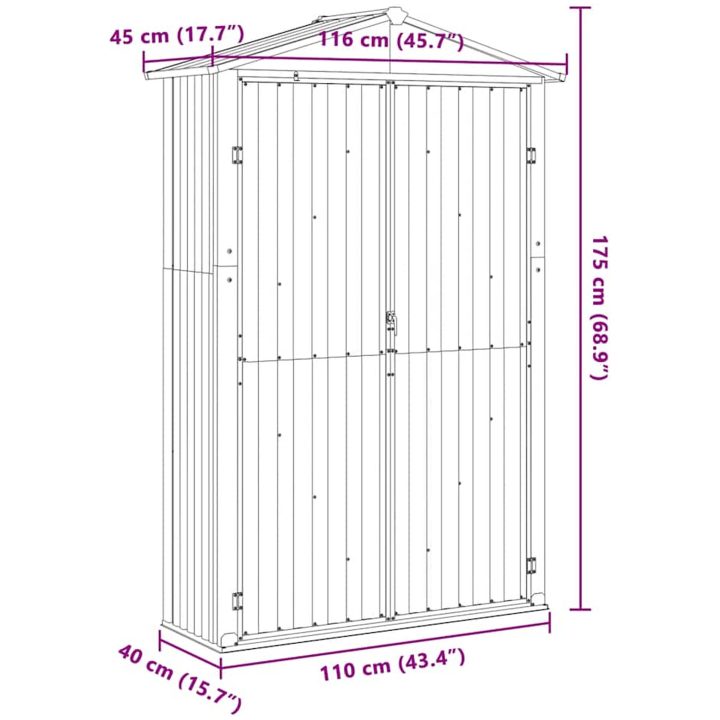 Trädgårdsskjul grå 116x45x175 cm galvaniserat stål vidaXL – bild 9