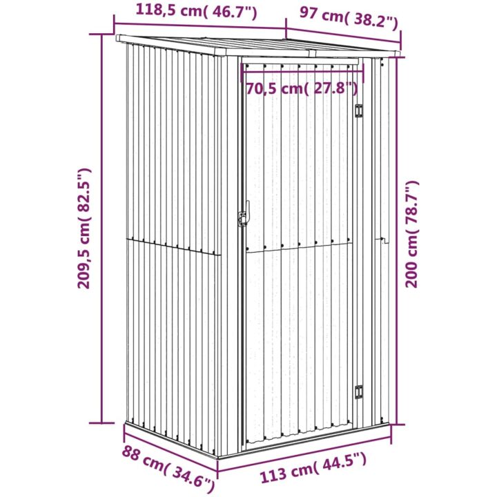 Trädgårdsskjul grå 118,5x97x209,5 cm galvaniserat stål vidaXL – bild 8