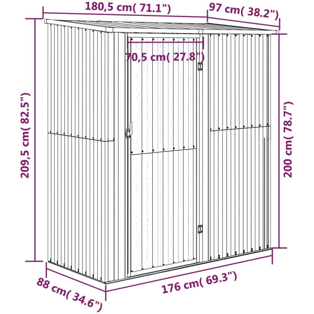 Trädgårdsskjul grå 180,5x97x209,5 cm galvaniserat stål vidaXL – bild 8