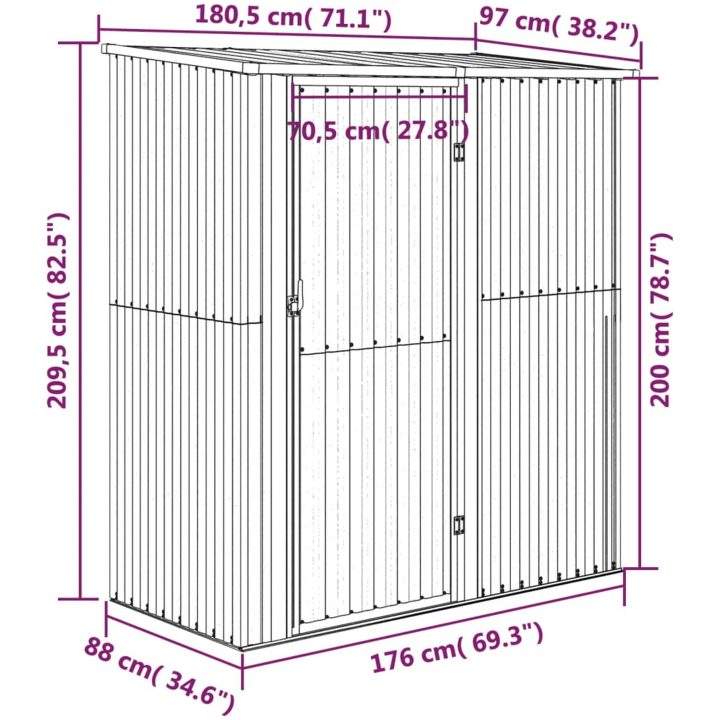 Trädgårdsskjul grå 180,5x97x209,5 cm galvaniserat stål vidaXL – bild 8