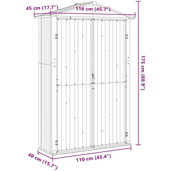 Trädgårdsskjul grön 116x45x175 cm galvaniserat stål vidaXL – bild 9