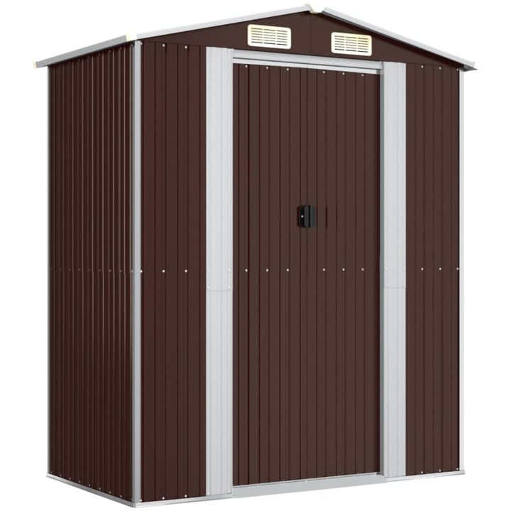 Trädgårdsskjul mörkbrun galvaniserat stål vidaXL 192 x 108 x 223 cm – bild 2