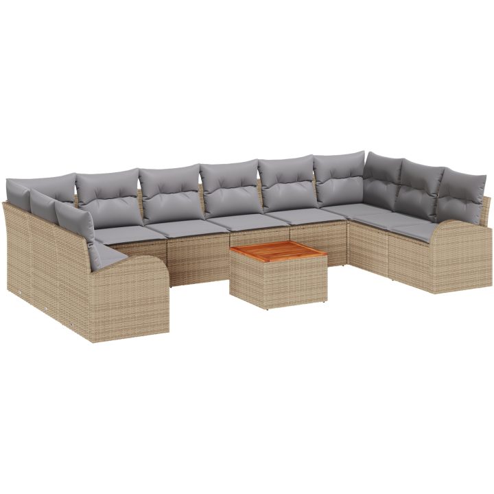 Trädgårdssofa-set 11 pcs Beige, ljusgrå Rattans, polyester vidaXL Stor – bild 2