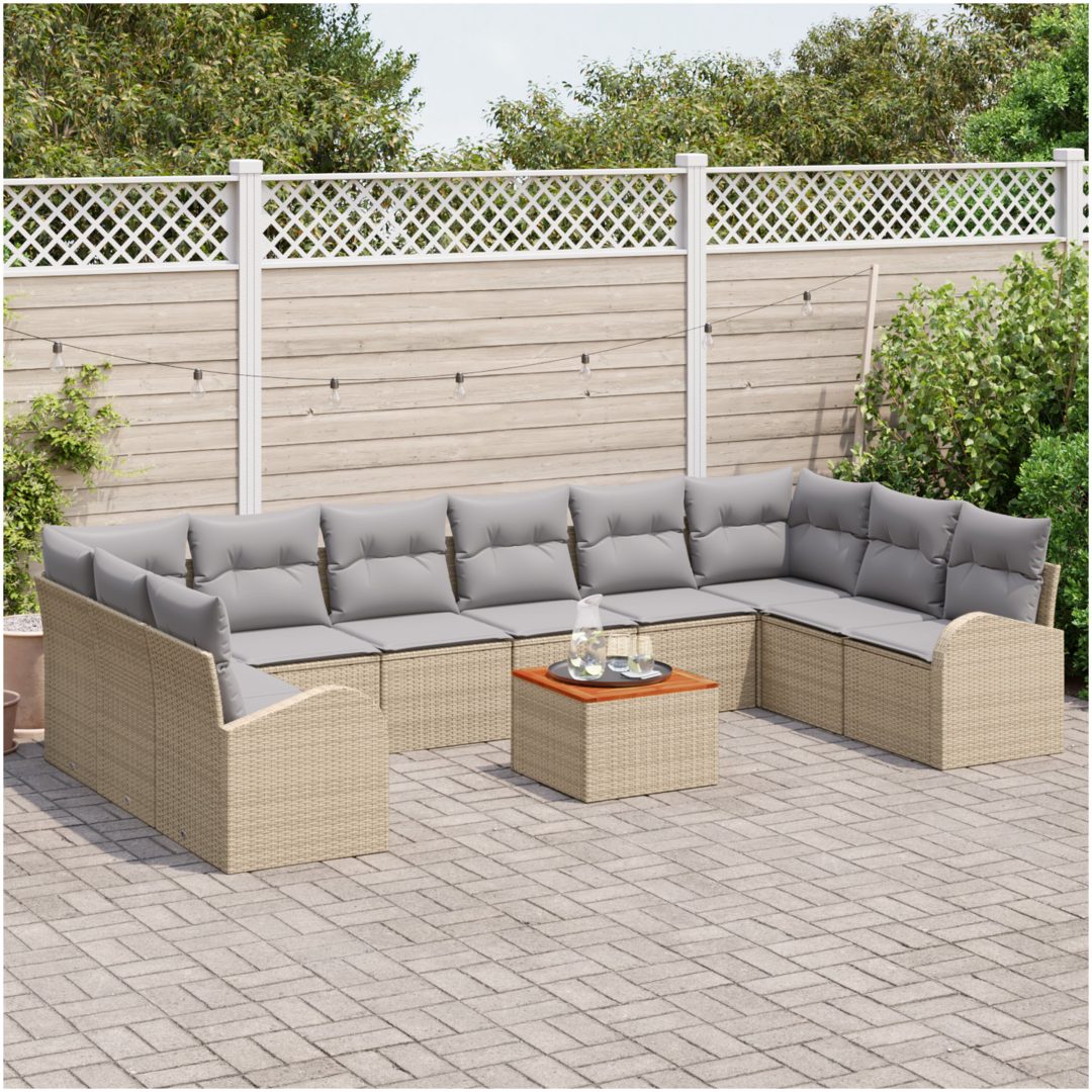 Trädgårdssofa-set 11 pcs Beige, ljusgrå Rattans, polyester vidaXL Stor – bild 3