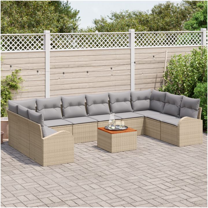 Trädgårdssofa-set 11 pcs Beige, ljusgrå Rattans, polyester vidaXL Stor – bild 3
