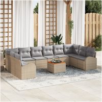 Trädgårdssofa-set 11 pcs Beige, ljusgrå Rattans, polyester vidaXL