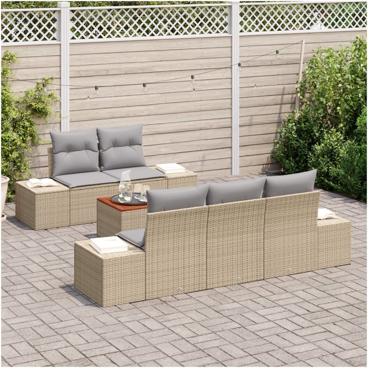Trädgårdssofa set 6 pcs Beige, ljusgrå vidaXL 55 x 55 x 37 cm – bild 3