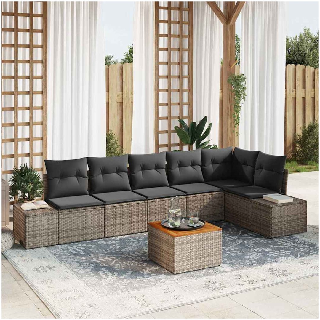 Trädgårdssofa Set 7 pcs Grå Rattans, polyester vidaXL 55 x 55 x 37 cm