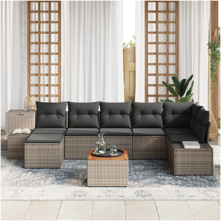 Trädgårdssofa Set 8 pcs Grå Poly rattan vidaXL 55 x 55 x 37 cm – bild 3