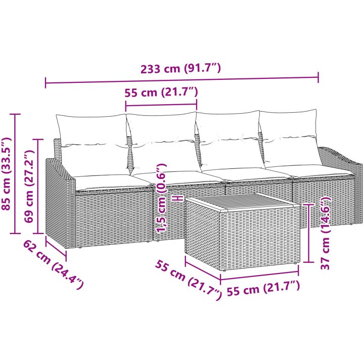 Trädgårdssoff-set 5 pcs Beige, ljusgrå vidaXL 55 x 55 x 37 cm – bild 11