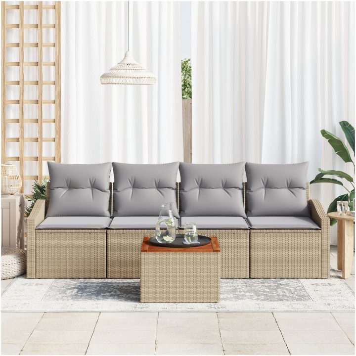 Trädgårdssoff-set 5 pcs Beige, ljusgrå vidaXL 55 x 55 x 37 cm – bild 3