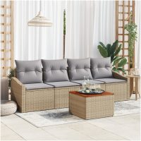 Trädgårdssoff-set 5 pcs Beige, ljusgrå vidaXL