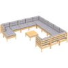 Trädgårdssoffa 13-sits med grå dynor massiv furu vidaXL – miniatyr 3
