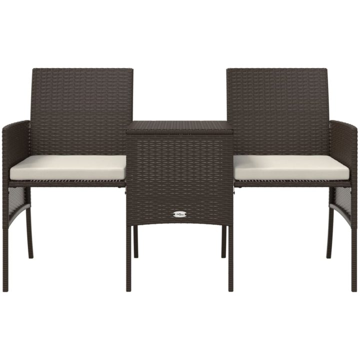 Trädgårdssoffa 2-sits med bord & fotpallar konstrotting brun vidaXL – bild 4