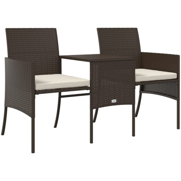Trädgårdssoffa 2-sits med bord & fotpallar konstrotting brun vidaXL – bild 5