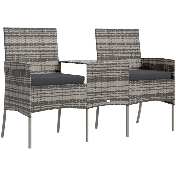 Trädgårdssoffa 2-sits med bord konstrotting antracit vidaXL – bild 2