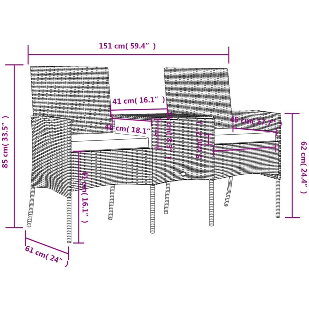 Trädgårdssoffa 2-sits med bord konstrotting antracit vidaXL – bild 5