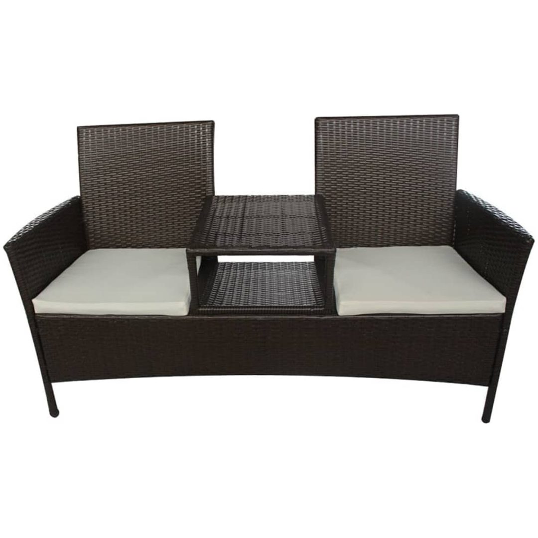 Trädgårdssoffa 2-sits med bord konstrotting brun vidaXL – bild 2