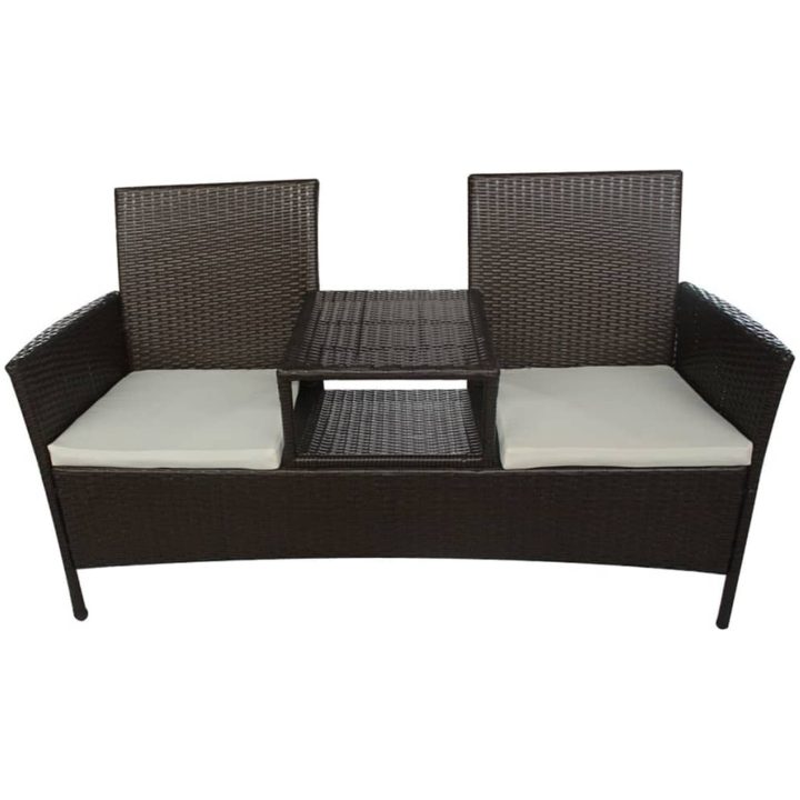Trädgårdssoffa 2-sits med bord konstrotting brun vidaXL – bild 2