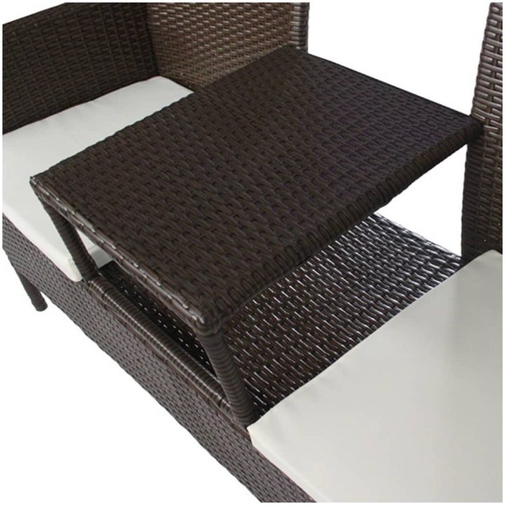 Trädgårdssoffa 2-sits med bord konstrotting brun vidaXL – bild 3