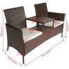 Trädgårdssoffa 2-sits med bord konstrotting brun vidaXL – miniatyr 5