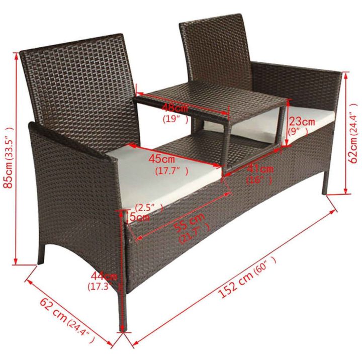 Trädgårdssoffa 2-sits med bord konstrotting brun vidaXL – bild 5