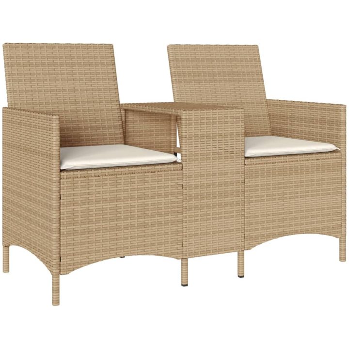 Trädgårdssoffa 2-sits med bord och dynor konstrotting beige vidaXL – bild 2