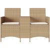Trädgårdssoffa 2-sits med bord och dynor konstrotting beige vidaXL – miniatyr 4