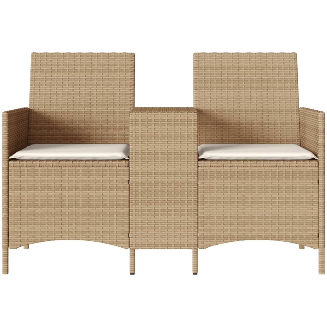 Trädgårdssoffa 2-sits med bord och dynor konstrotting beige vidaXL – bild 4