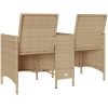 Trädgårdssoffa 2-sits med bord och dynor konstrotting beige vidaXL – miniatyr 6