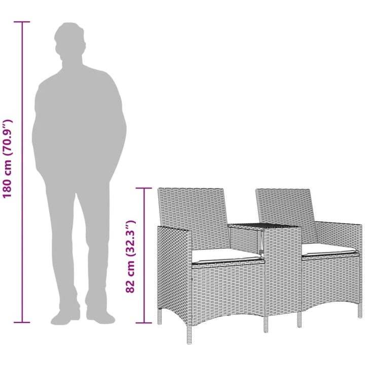 Trädgårdssoffa 2-sits med bord och dynor konstrotting beige vidaXL – bild 9