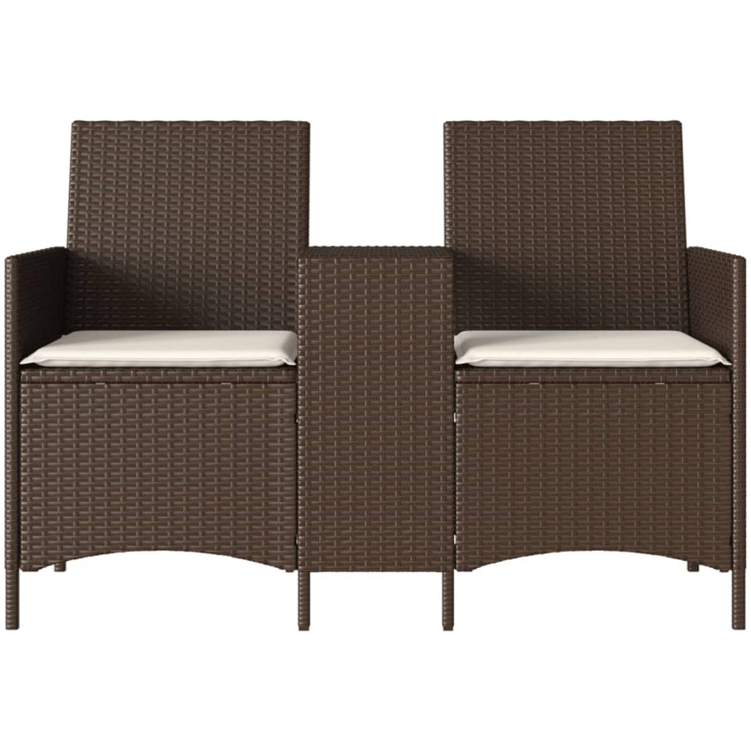 Trädgårdssoffa 2-sits med bord och dynor konstrotting brun vidaXL – bild 4
