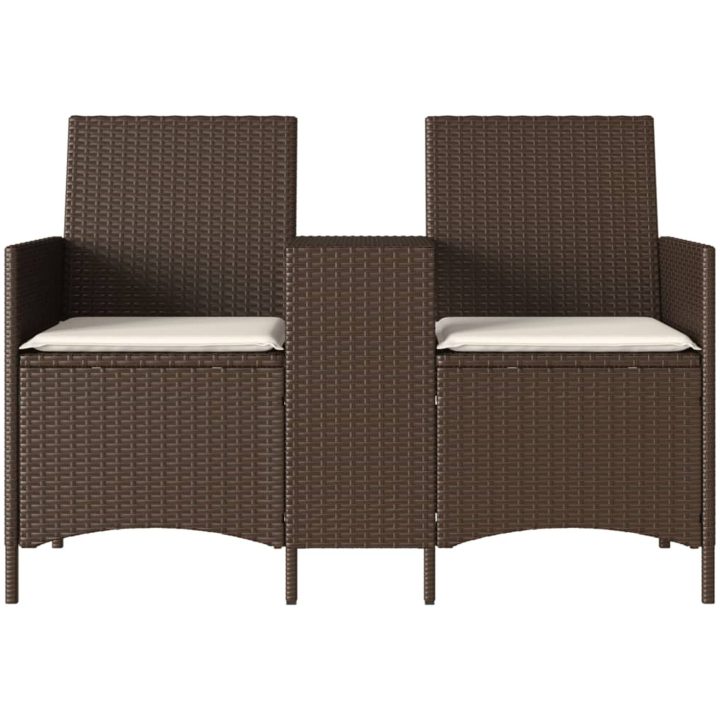 Trädgårdssoffa 2-sits med bord och dynor konstrotting brun vidaXL – bild 4